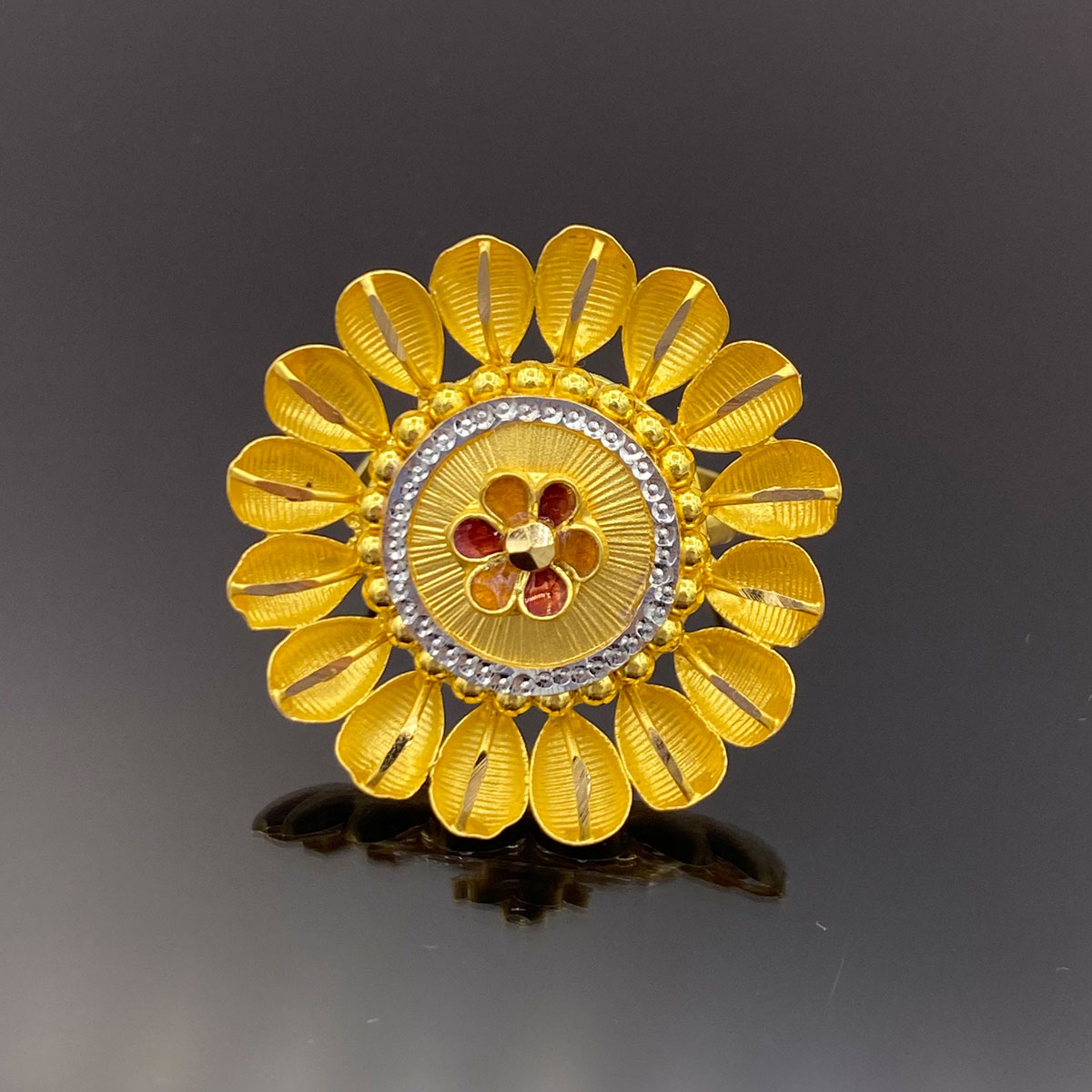 Ring Diamond 14K Rose Gold Enamel Flower Design - Yourgreatfinds