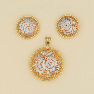 Round Shape Gold Pendent Set Design With White Gold
