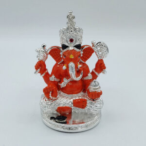 Red Colored Silver Plated Ganesha