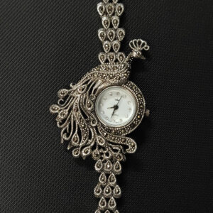 Silver Wrist Watch With Peacock Shaped Dial